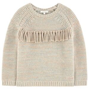 Chloé Beige Wool Knit Sweater with Fringe Accent